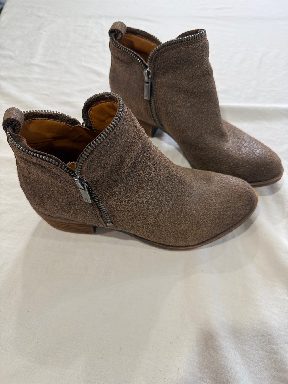 Lucky Brand Women’s Brown Suede Ankle Booties with Side Zip